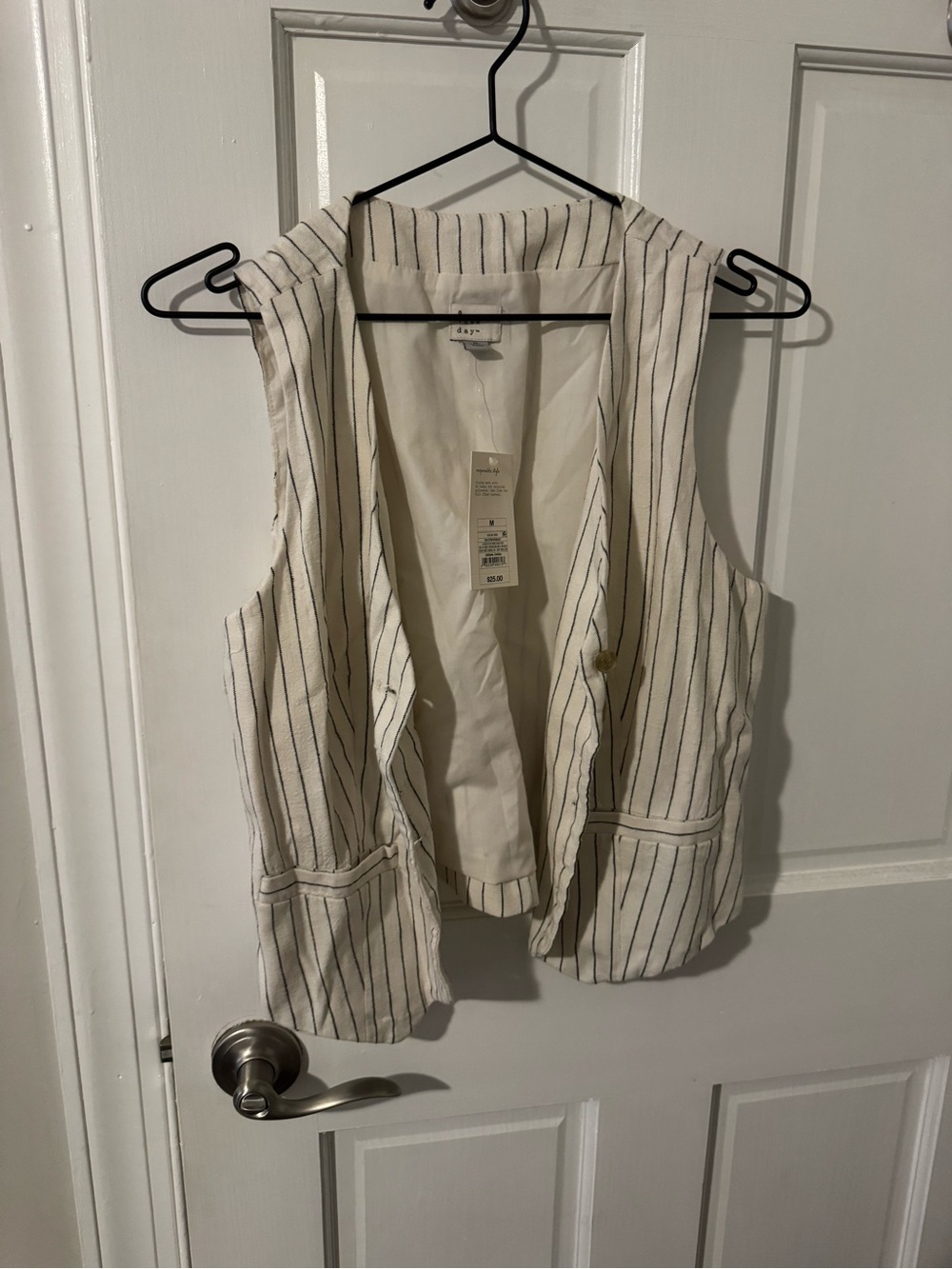 a new day Cream and Black Pinstripe Sleeveless Button-Down Vest